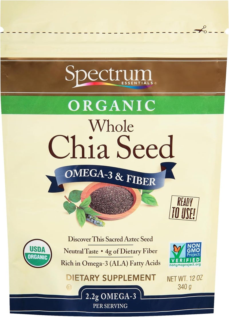 Spectrum Essentials Organic Whole Chia Seeds - 12 Ounce - Image 1